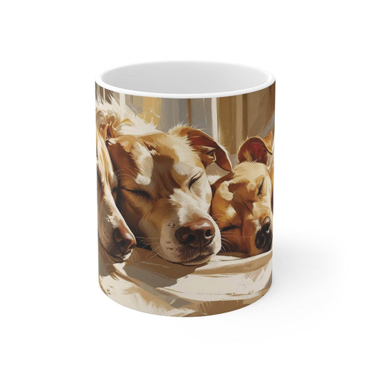 Ceramic Coffee Cups - Four Sleeping Dogs Design - A Pretty Print