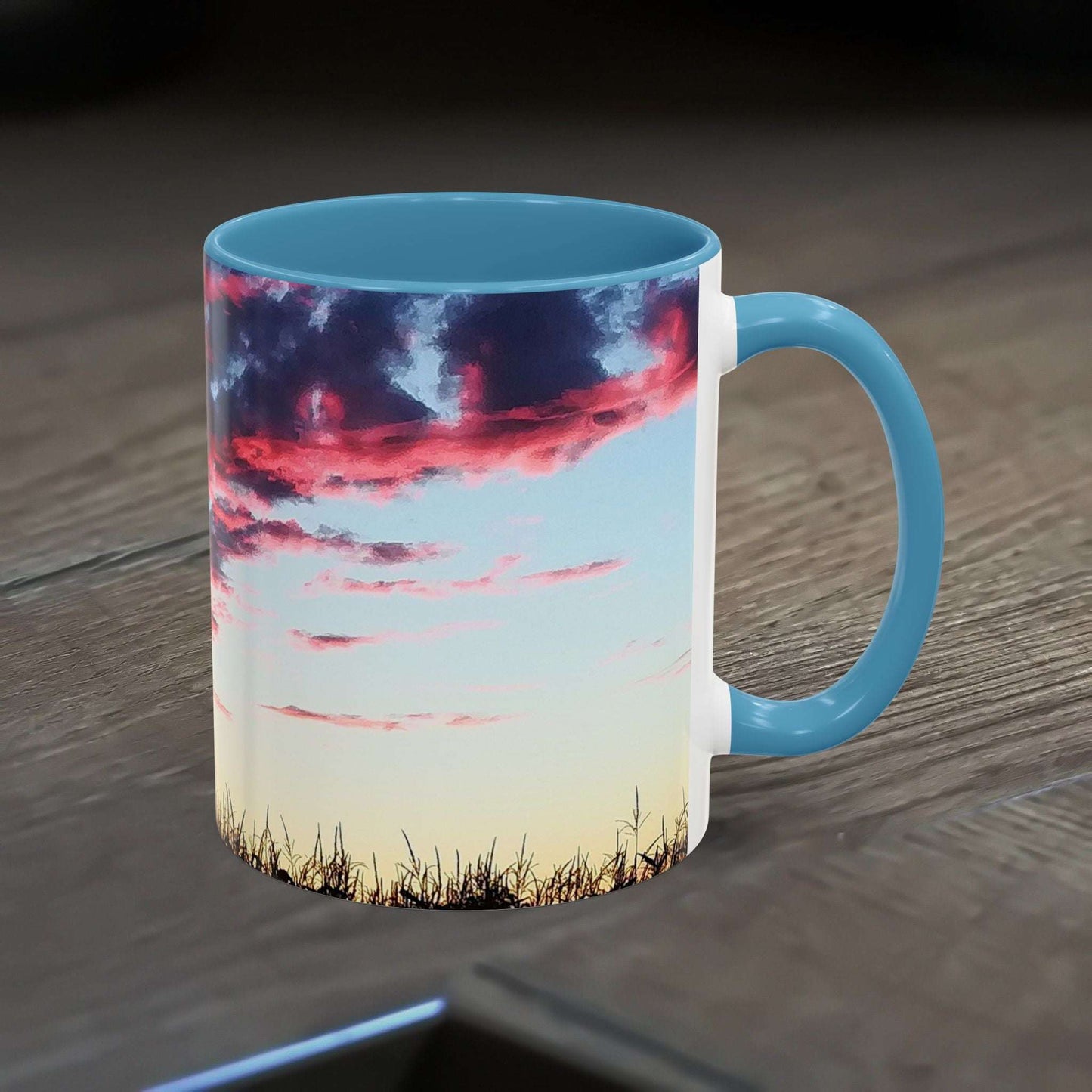 Sunset Accent Coffee Mug with vibrant colors and glossy finish