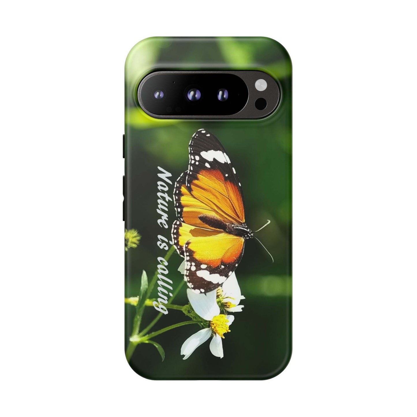 Nature-inspired tough phone case with butterfly and flower design.