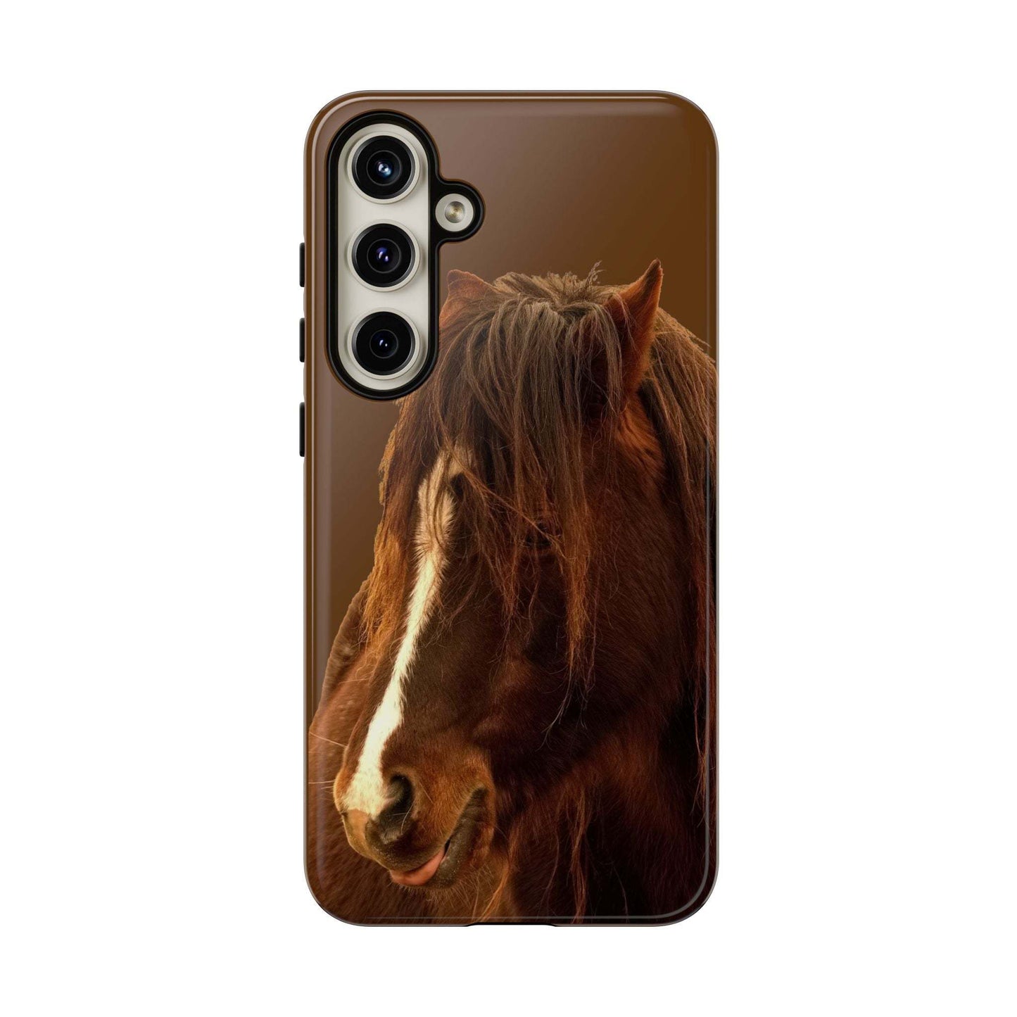 Phone case with horse design, durable and weather-resistant.