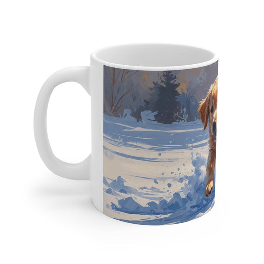 Mug - Dog Playing in the Snow Ceramic Coffee Cup - A Pretty Print