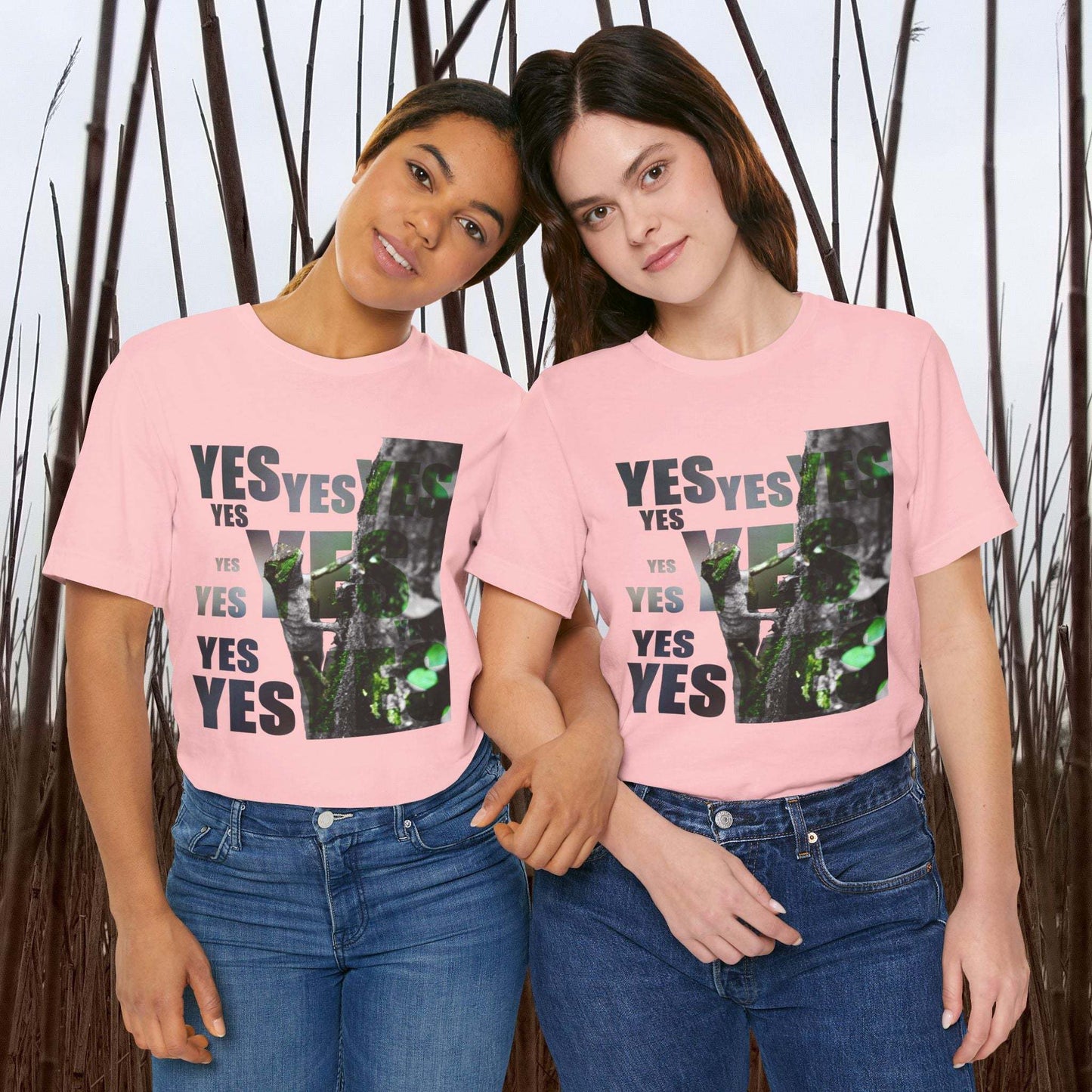 Unisex tee with "Yes and No" graphic design, breathable cotton, gender-neutral fashion.