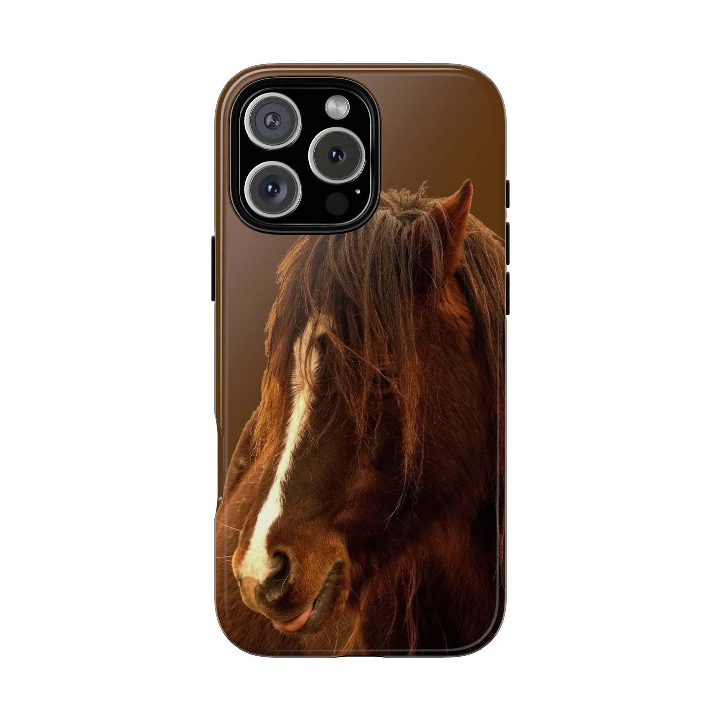 Phone case with horse design, durable and weather-resistant, ideal for horse lovers.