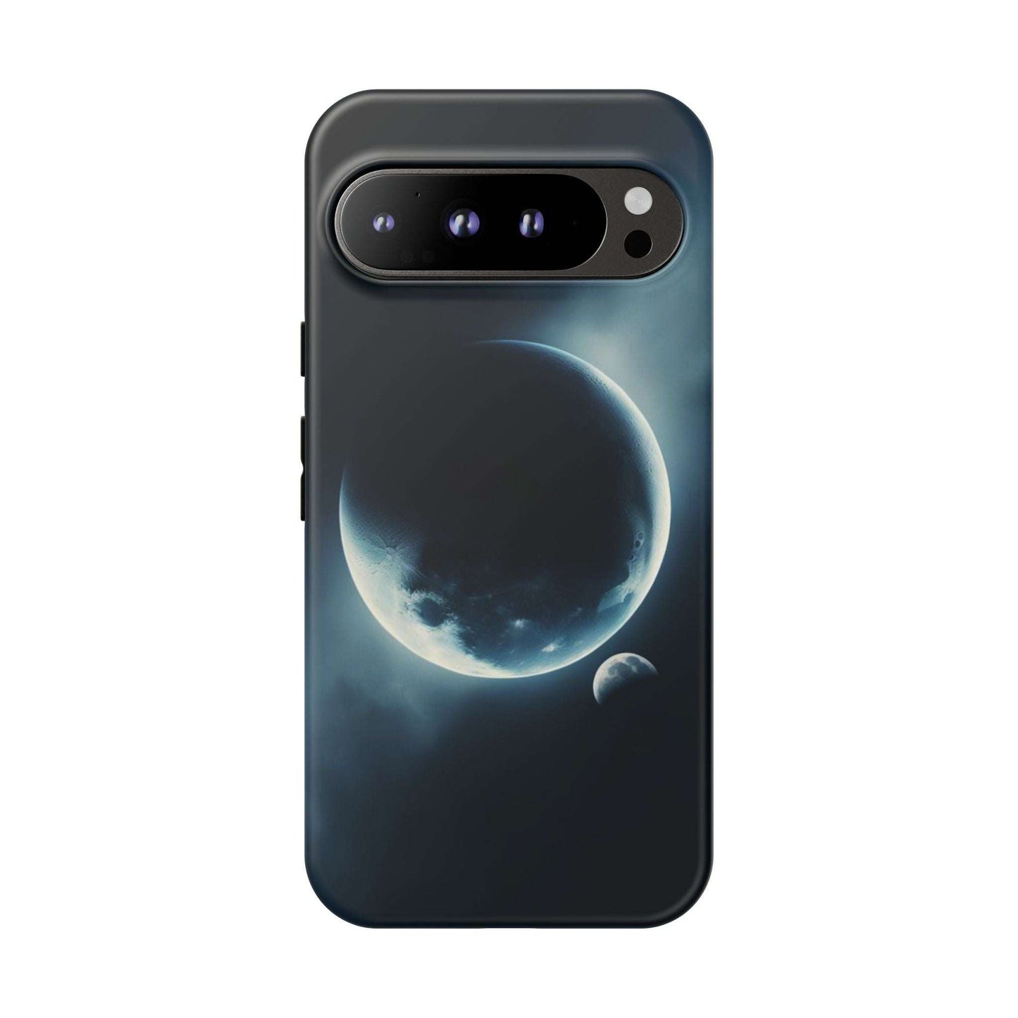 Planet Earth and Moon phone case with space-themed design, durable protection.