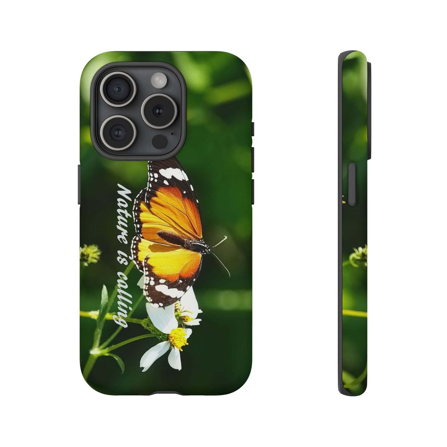 Nature-inspired tough phone case with butterfly and flower design.