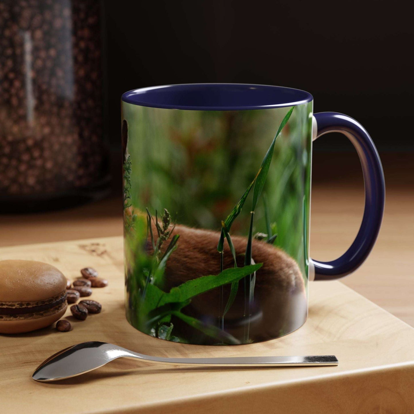 Fox-Inspired Accent Coffee Mug with Nature Design on Wooden Surface
