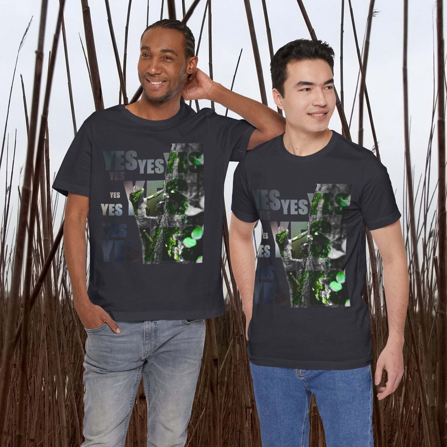 Unisex tee with nature-themed graphic design for men and women.