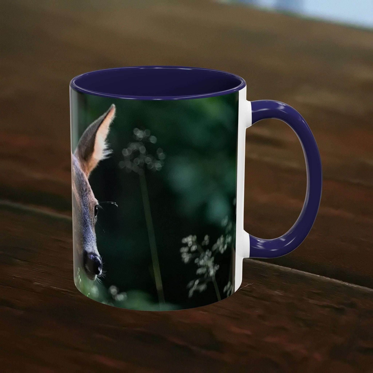Nature-Inspired Deer Ceramic Mug - 11oz with elegant deer and floral accents.