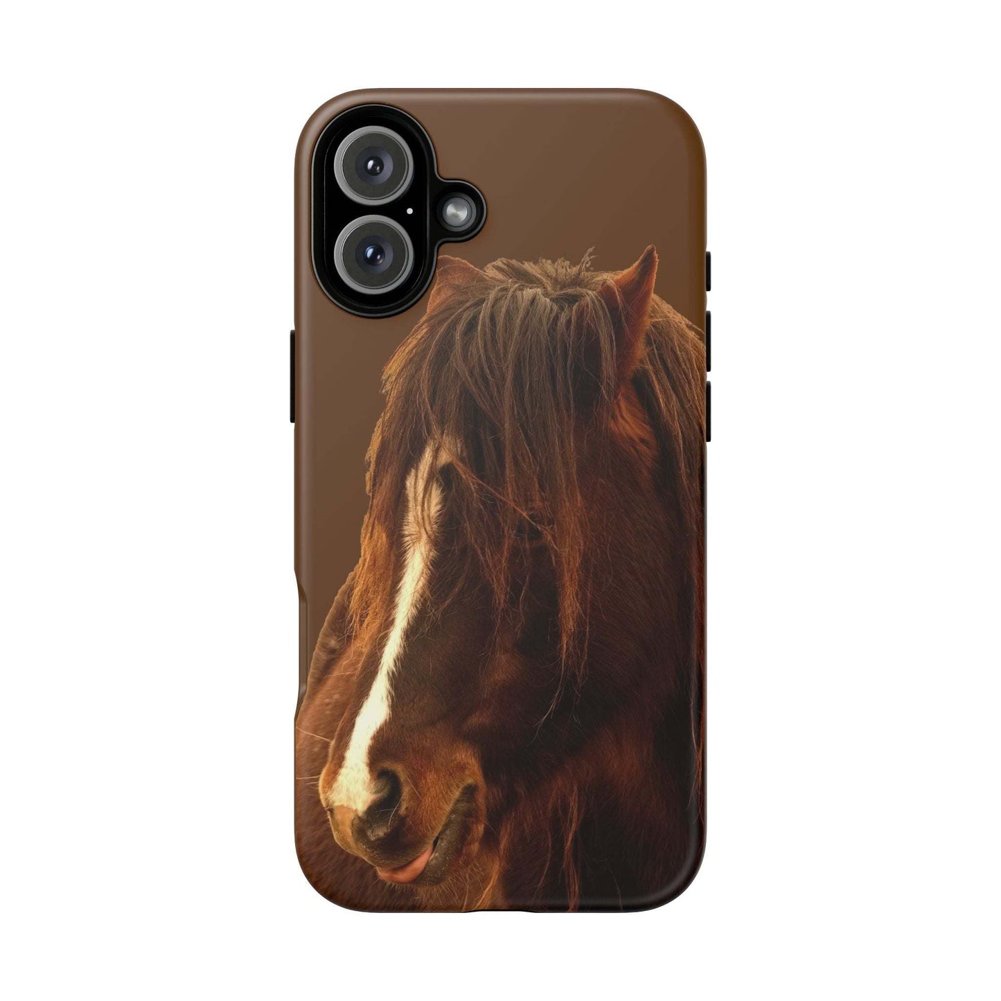 Durable phone case with horse design, UV protected, shock-absorbent, ideal for horse lovers.