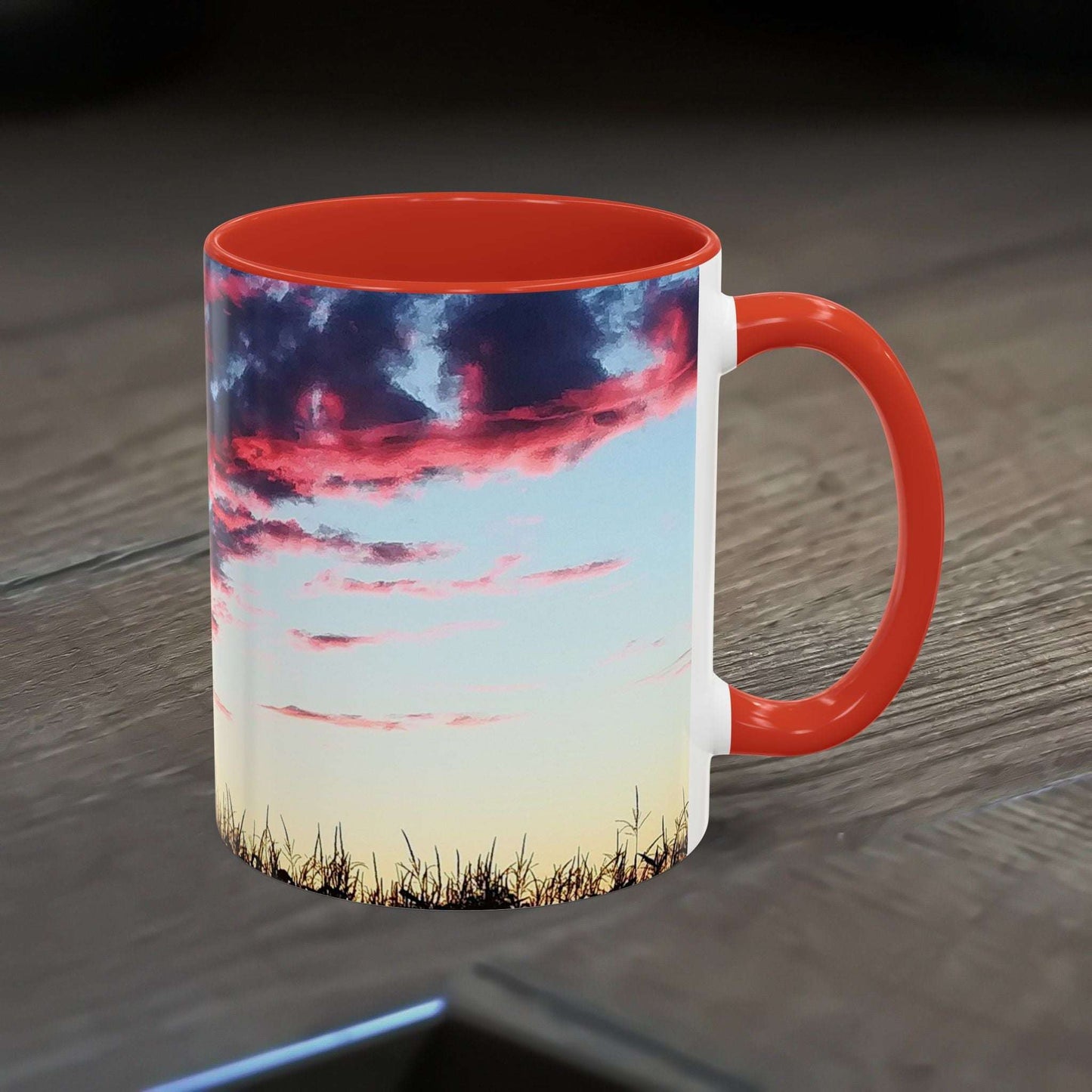 Vibrant Sunset Accent Coffee Mug with Artistic Design, Perfect for Nature Lovers and Home Decor