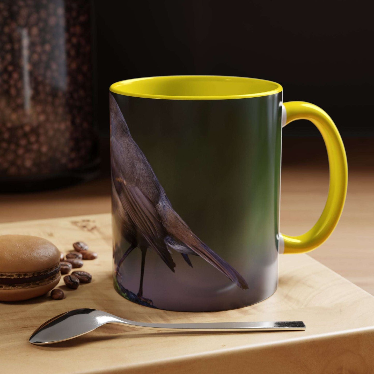 White ceramic 11oz Robin Mug with vibrant robin illustration, perfect for nature lovers.