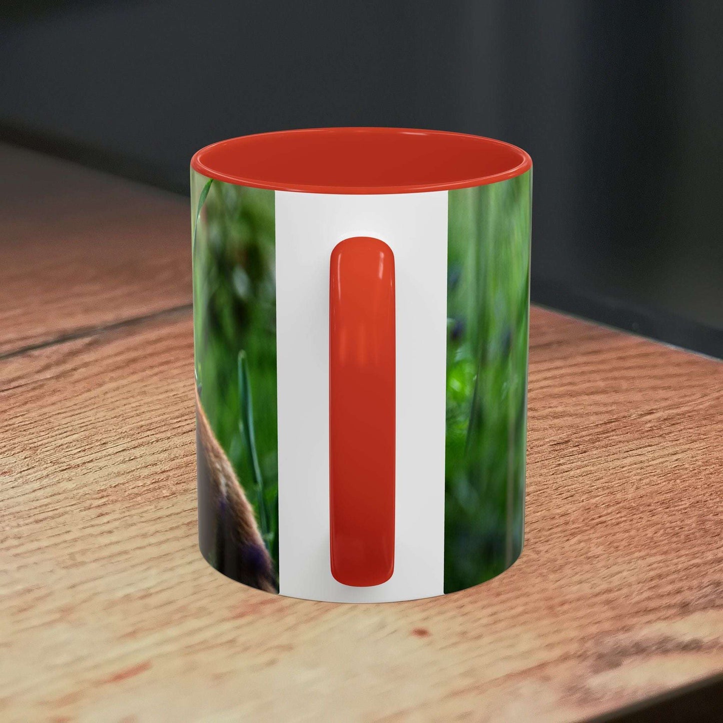 Wildlife Fox Ceramic Mug with forest design, red interior, and sturdy handle, perfect for nature lovers.