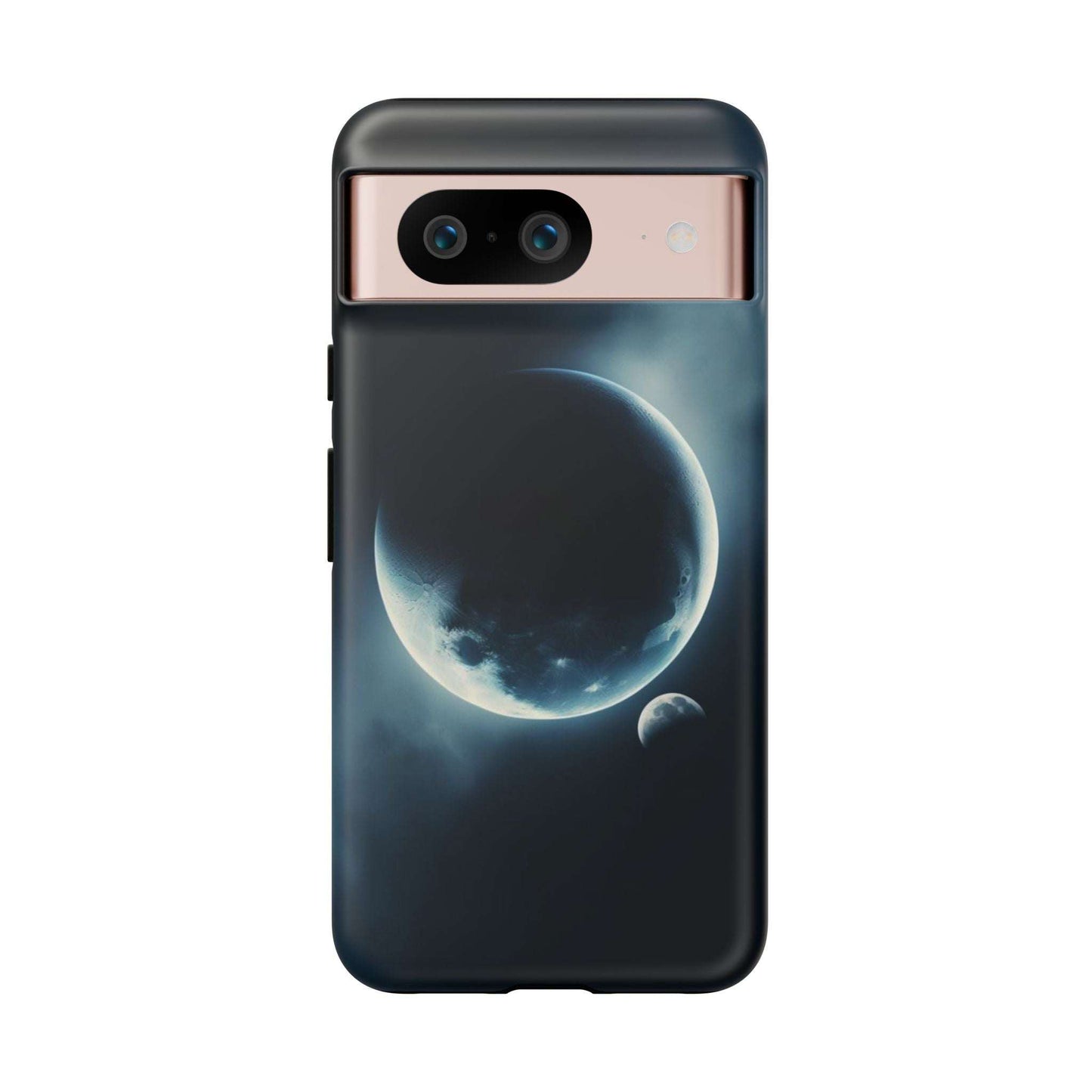 Durable phone case with Earth and Moon design, space-themed protection accessory.