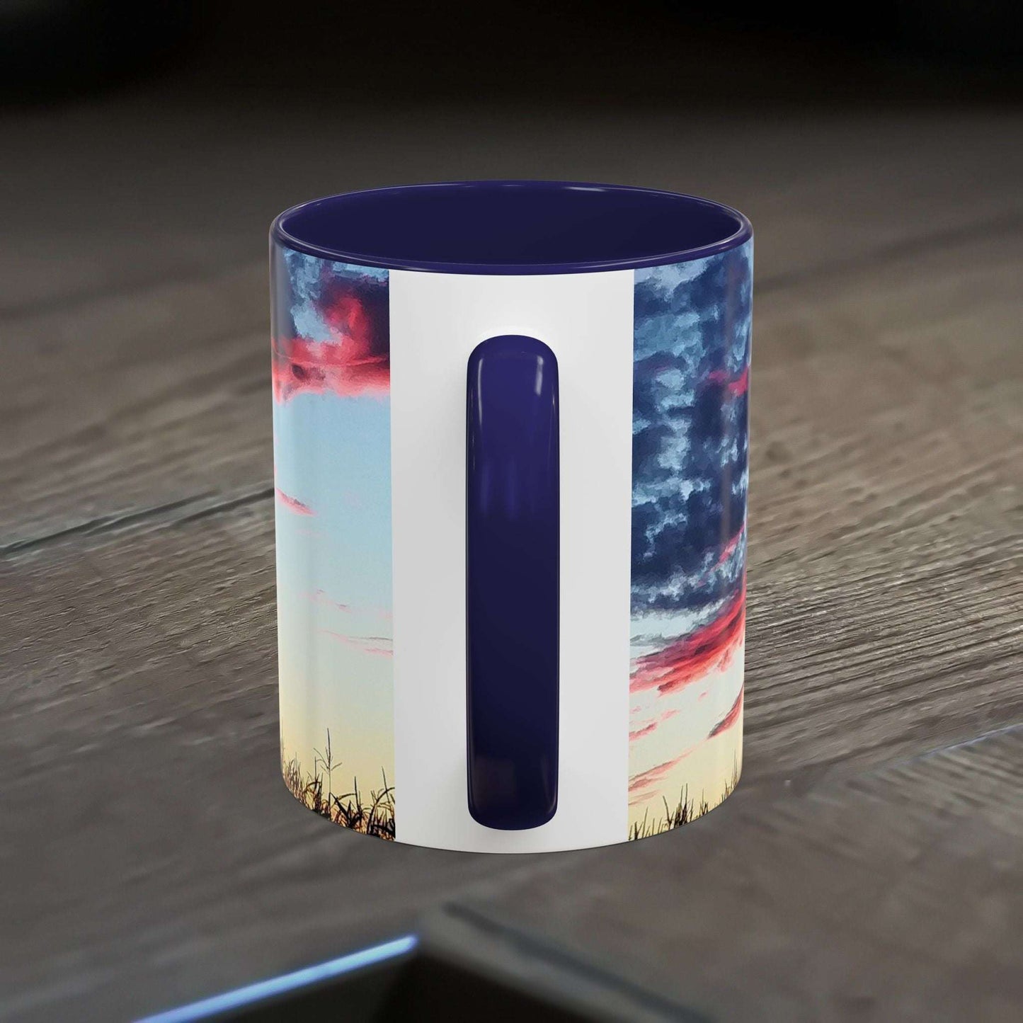 Sunset Accent Coffee Mug with vibrant colors and glossy finish, perfect for nature lovers and home office decor.