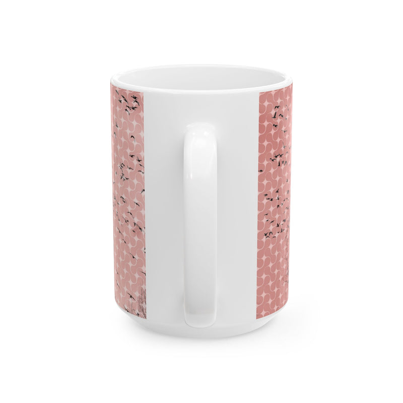 Birds at Dusk Ceramic Mug — Pink Tree Silhouette Coffee Mug (11oz & 15oz)