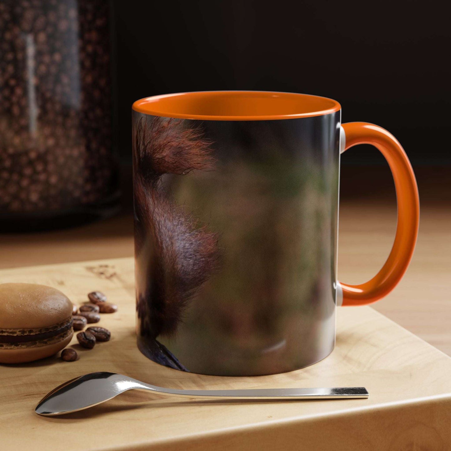 Adorable Squirrel Ceramic Mug with nature design, 11oz, ideal for nature lovers.