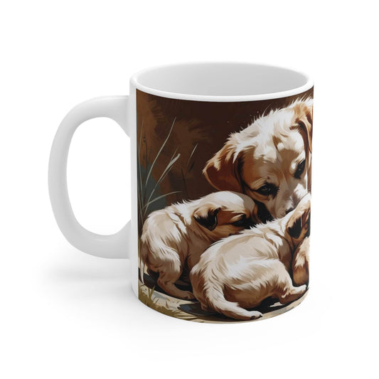 Mug, Dog with 5 cute puppies - A Pretty Print