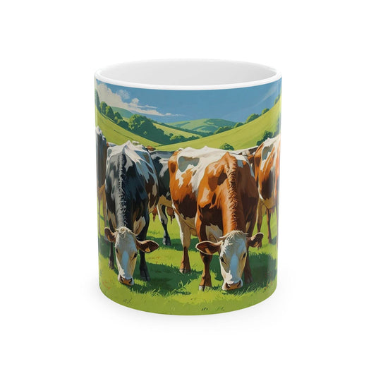 Mug - Grazing Cows on Mountain Pasture Ceramic Coffee Cup - A Pretty Print