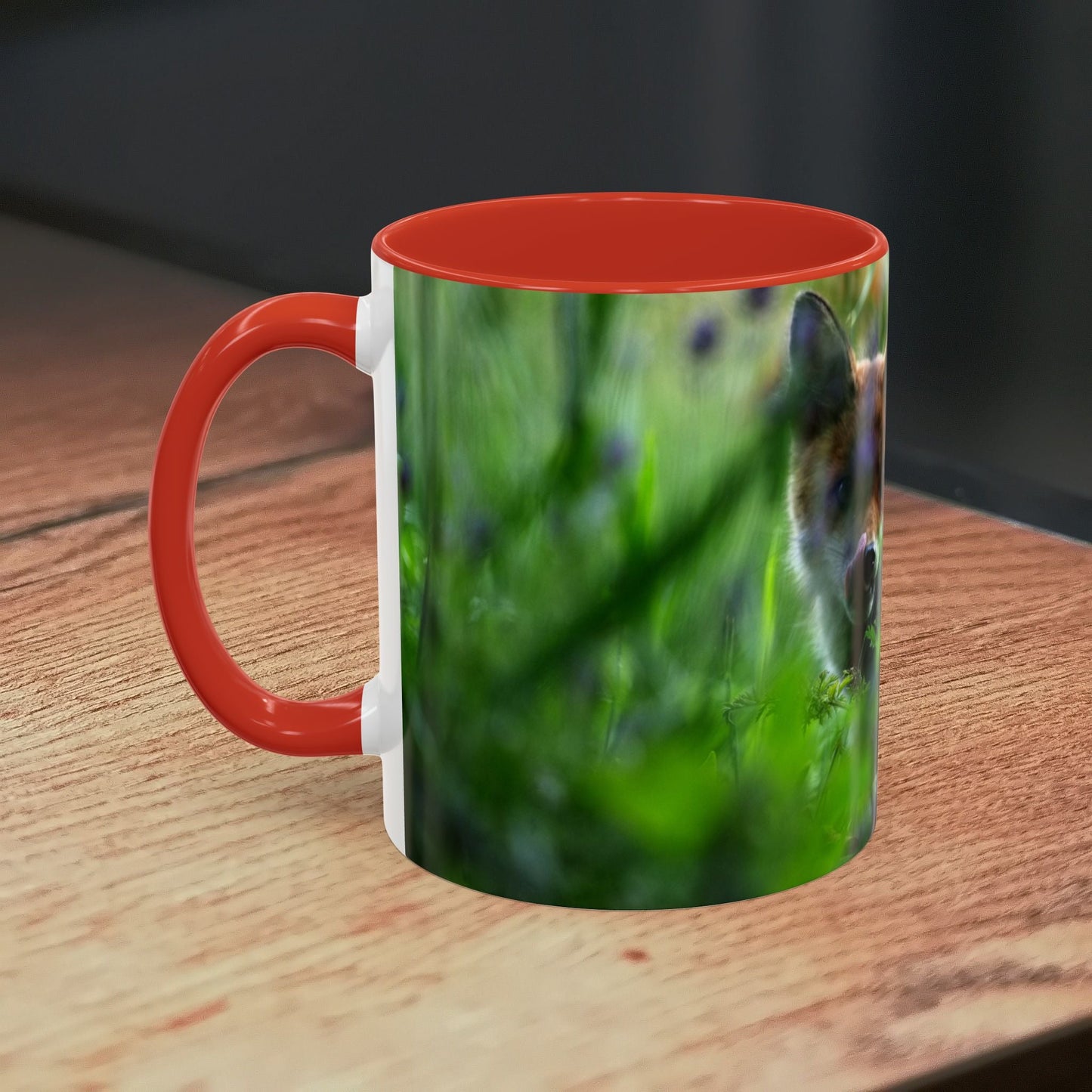 Fox-inspired accent coffee mug with vibrant colors and wildlife design.