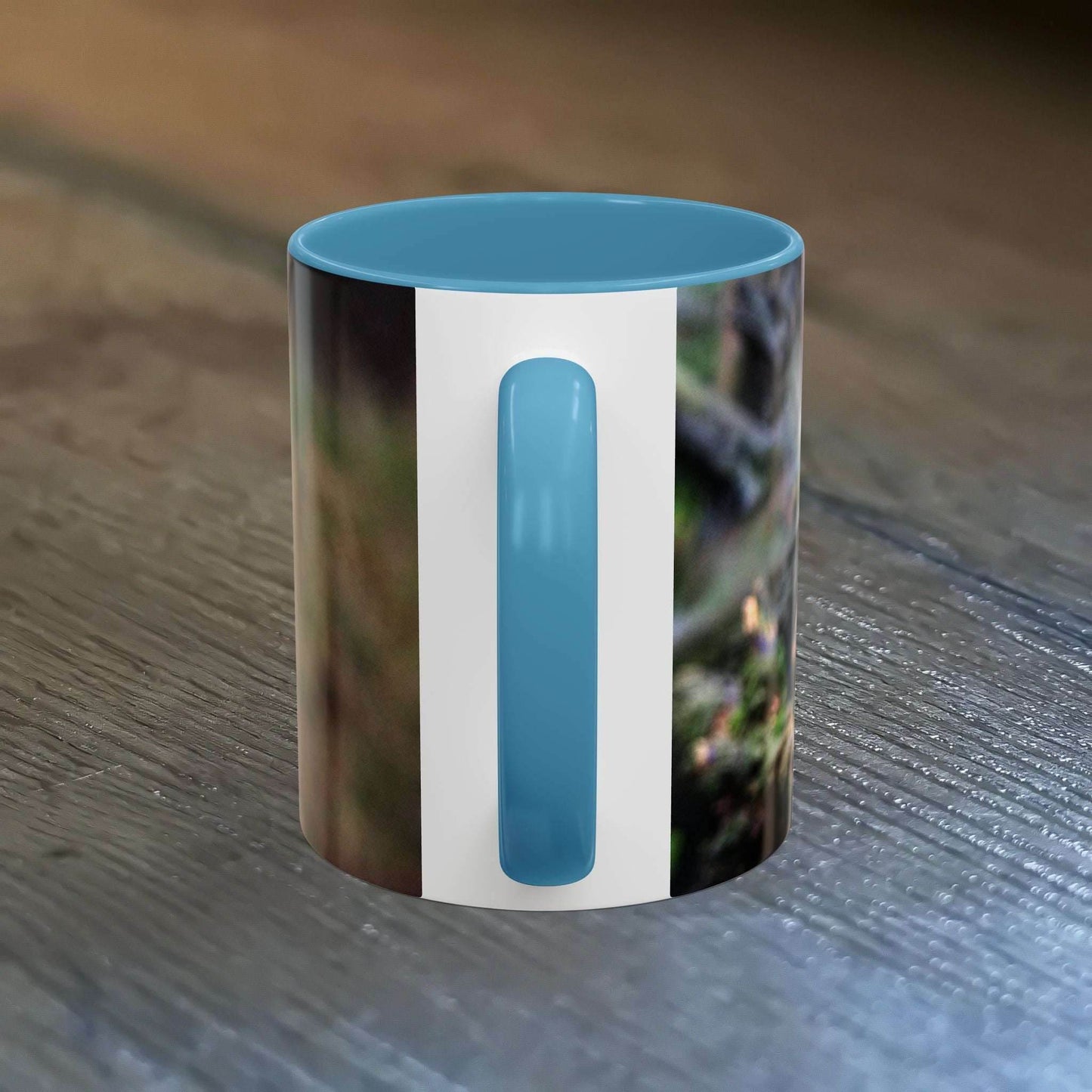 Cute squirrel coffee mug with blue interior, perfect for nature and animal lovers.