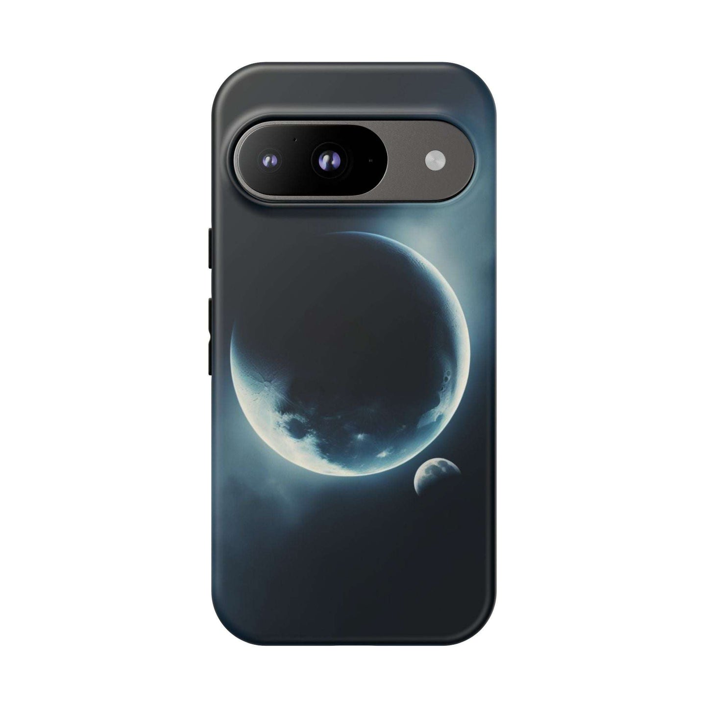 Phone case with Planet Earth and Moon design, durable and impact-resistant.