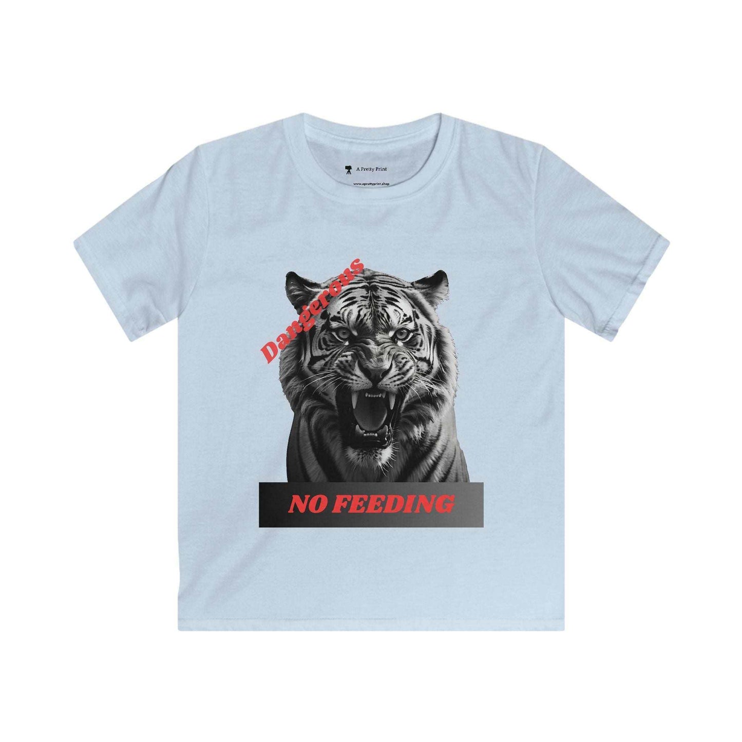 Kids Graphic Tee with Angry Tiger Design and 'Dangerous: No Feeding' Warning