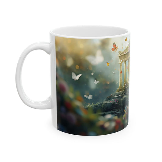 Ceramic Mug — Enchanted Garden Temple with Butterflies, 11oz & 15oz