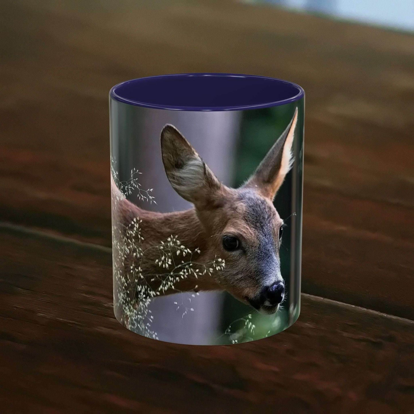 Nature-Inspired Deer Ceramic Mug - 11oz with elegant deer design and floral accents.