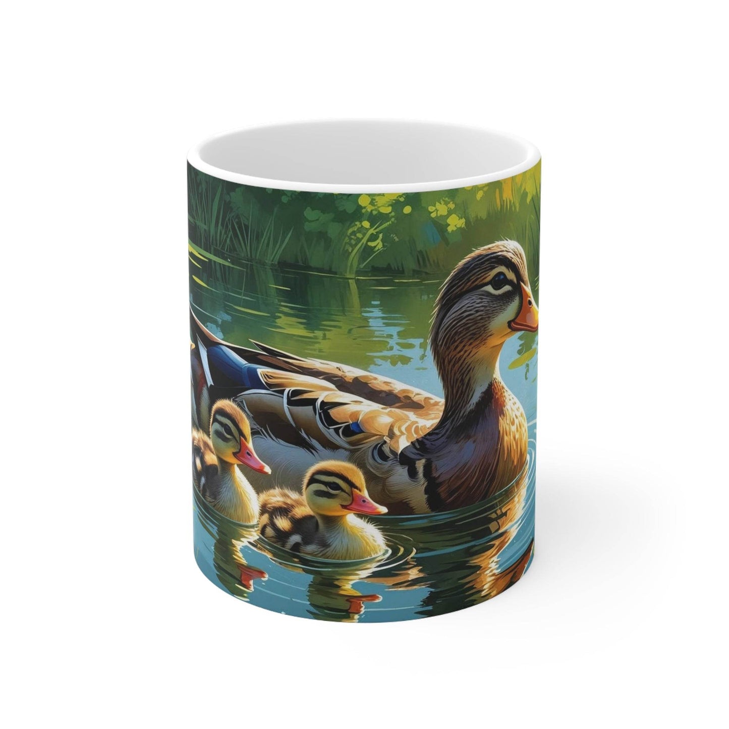 Mug - Mother Duck Swimming with Little Ducklings Ceramic Coffee Cups - A Pretty Print