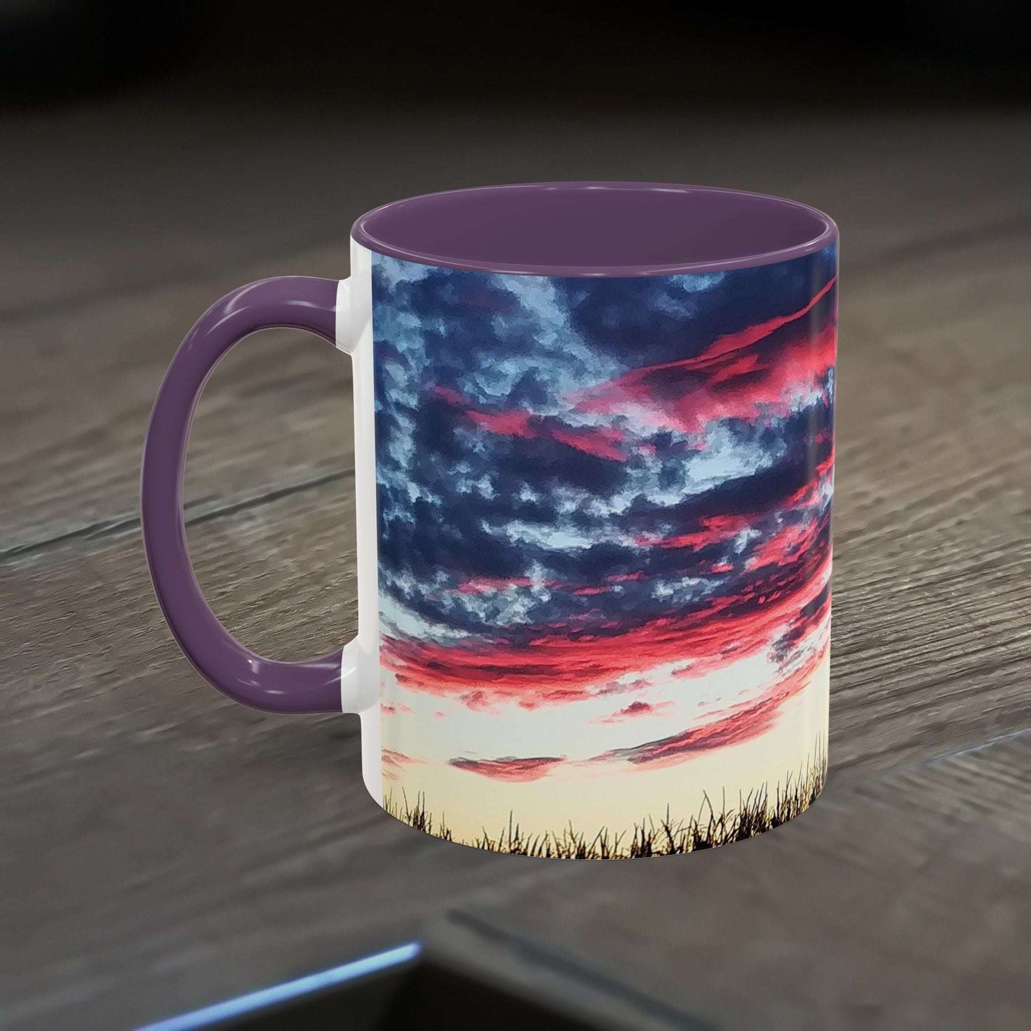 Vibrant Sunset Accent Coffee Mug with Artistic Design and Glossy Finish