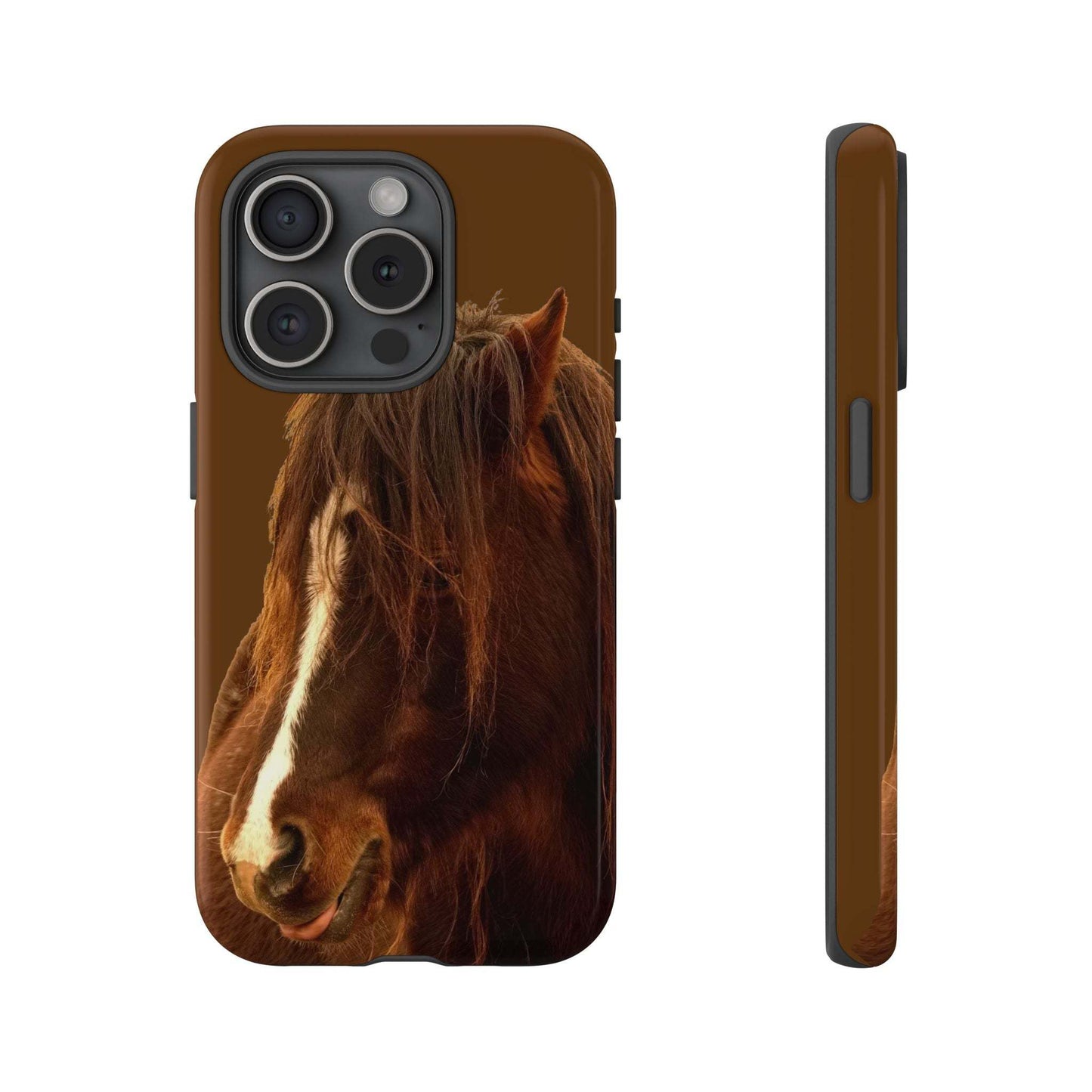 Durable phone case for horse lovers with protective features, showcasing a horse design; ideal gift for enthusiasts.