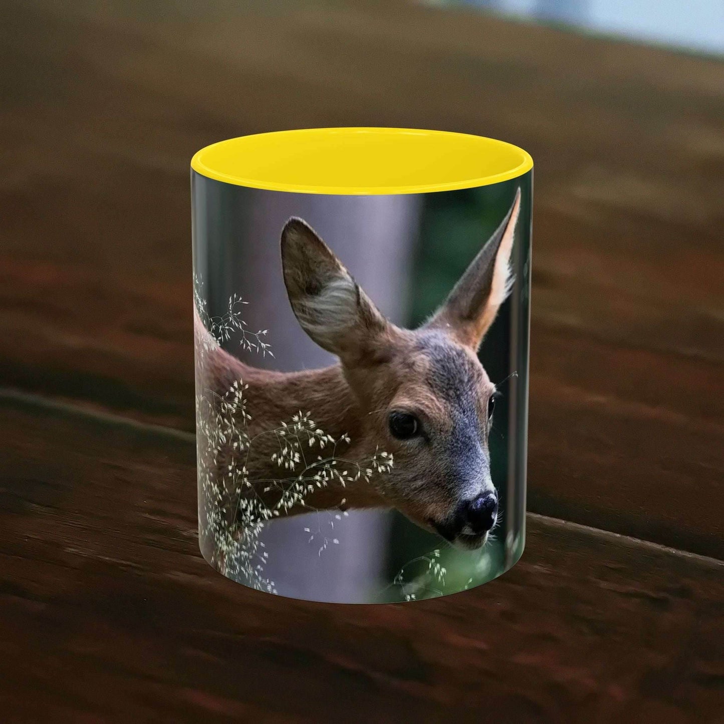 Nature-Inspired Deer Ceramic Mug with elegant deer and floral accents, 11oz.