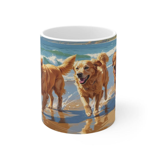 Mug - Dogs on the Sunny Beach Ceramic Coffee Cup - A Pretty Print