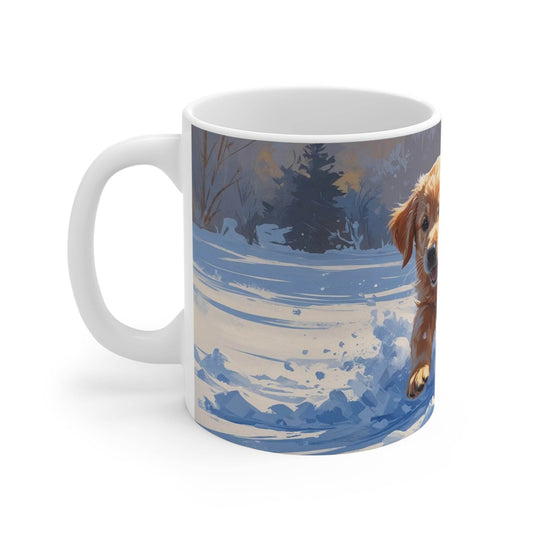 Mug - Dog Playing in the Snow Ceramic Coffee Cup - A Pretty Print
