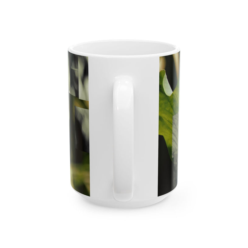 Botanical Ceramic Mug — Abstract Lotus & Leaf Art (11oz, 15oz)