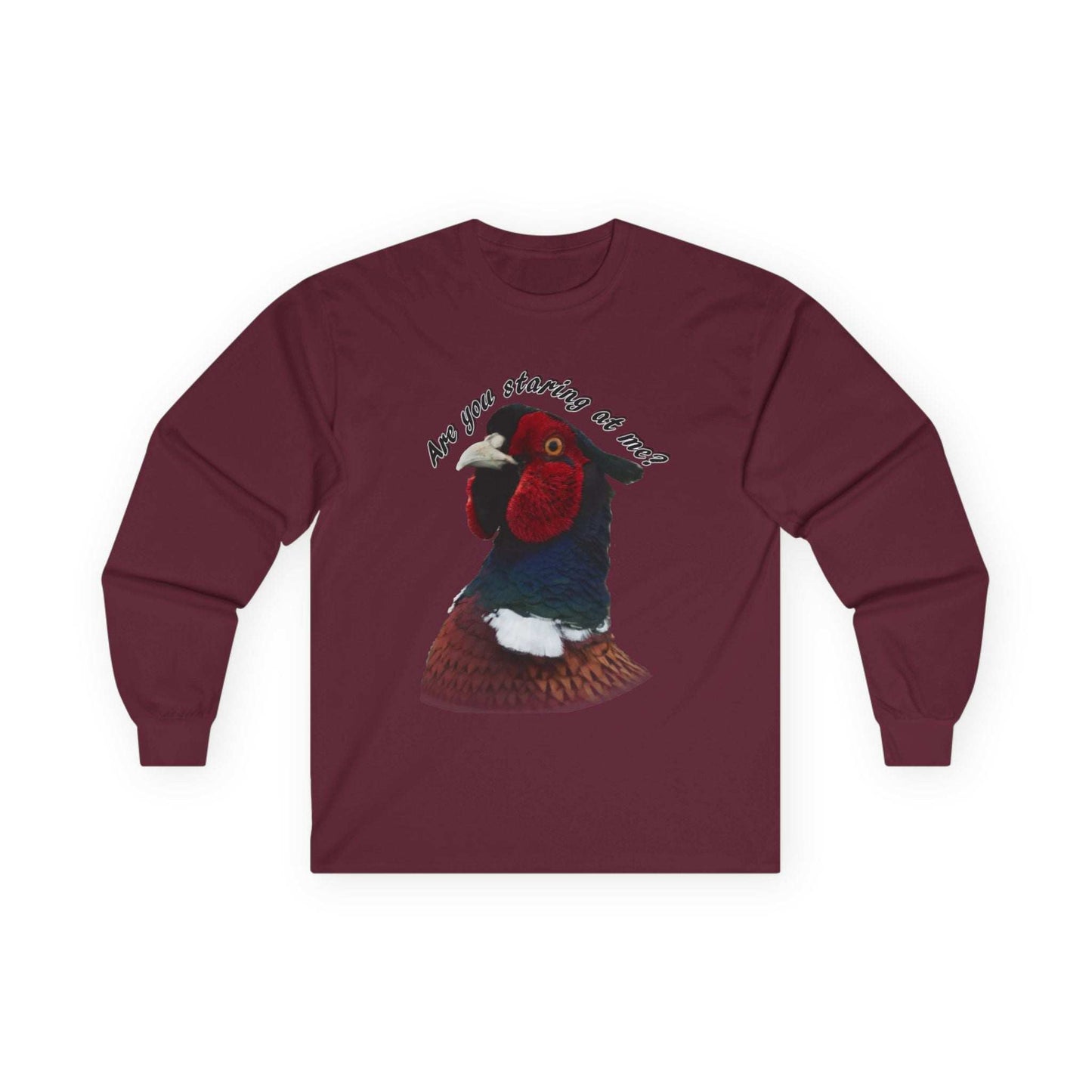 Unisex long sleeve funny pheasant tee with playful design.
