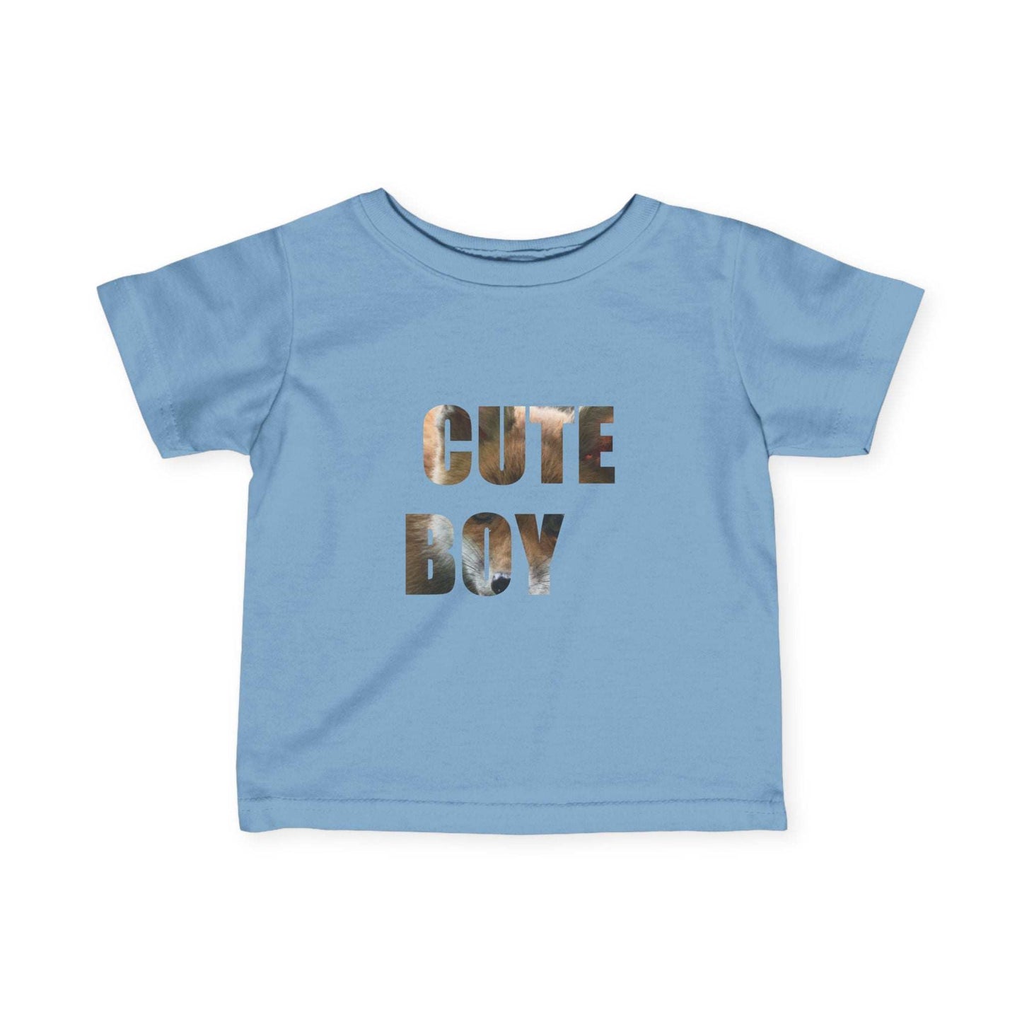 Blue Infant Tee with "Cute Boy" text, soft cotton, ideal baby gift.