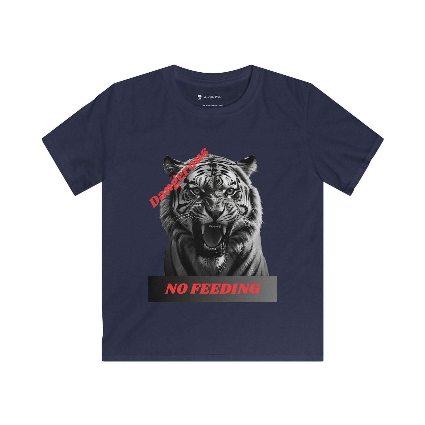 Kids Graphic Tee with Angry Tiger Design and "No Feeding" Warning