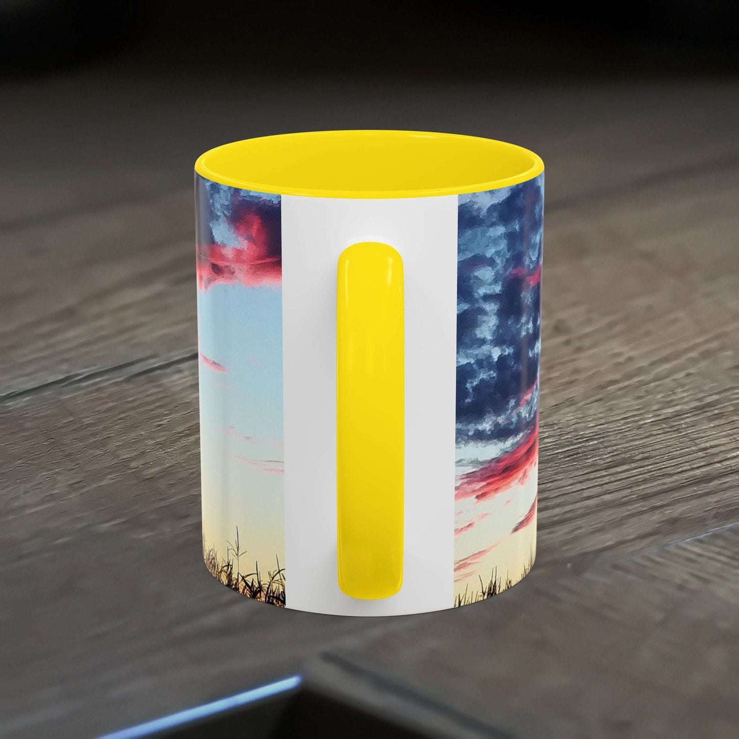 Sunset Accent Coffee Mug with vibrant colors and glossy finish.