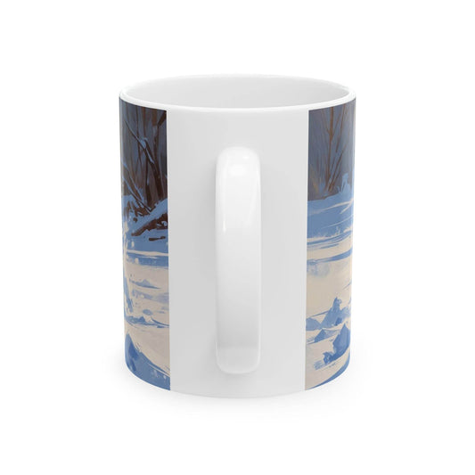 Mug - Dog Playing in the Snow Ceramic Coffee Cup - A Pretty Print