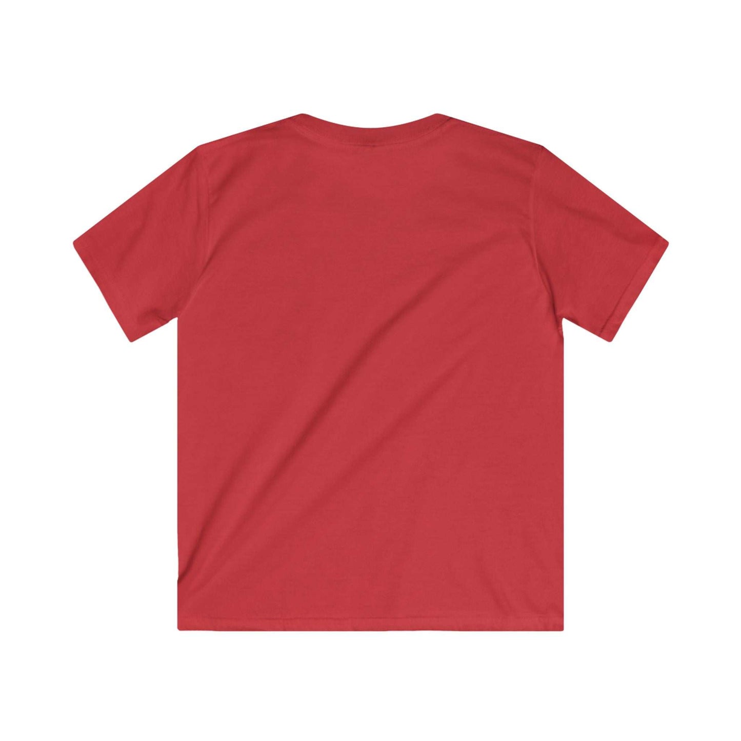 Red youth graphic tee, back view, ideal for kids, made from 100% ring-spun cotton.