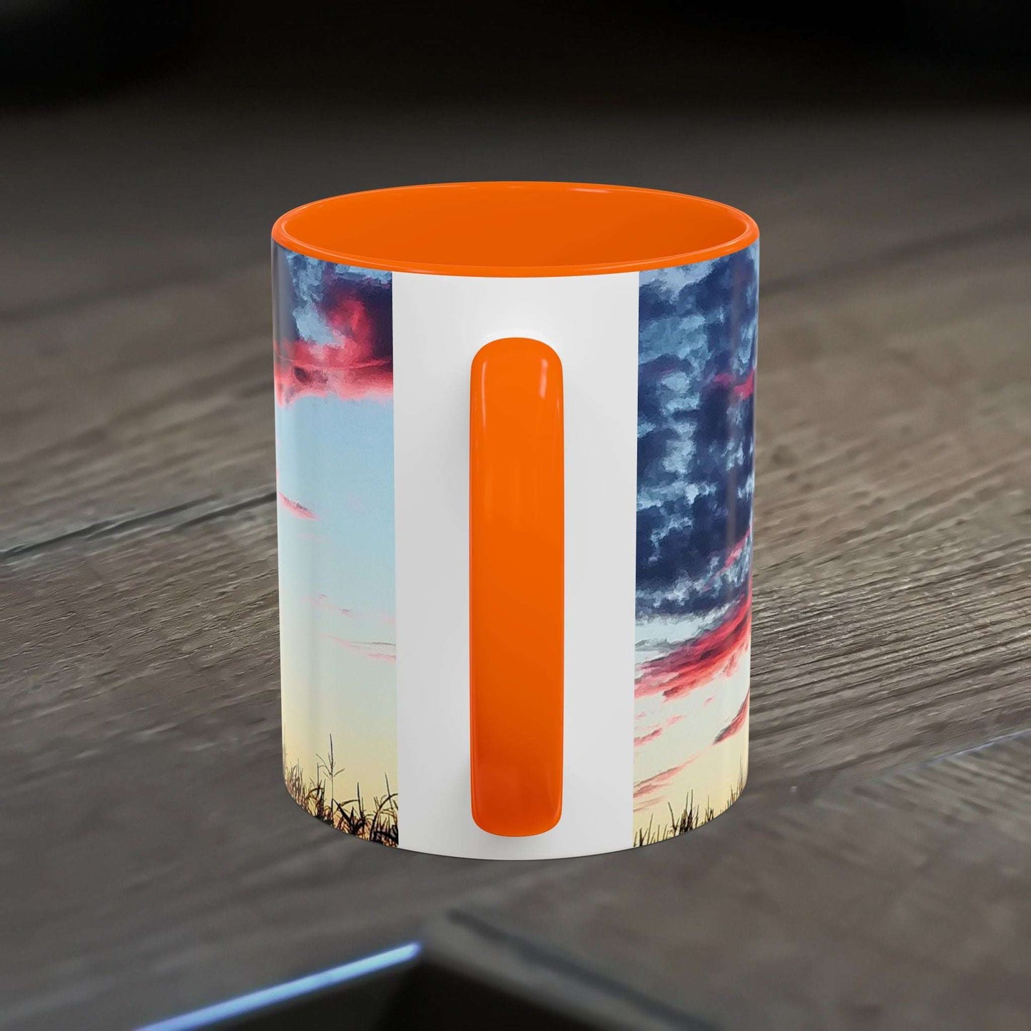 Sunset Accent Coffee Mug with vibrant colors and glossy finish.