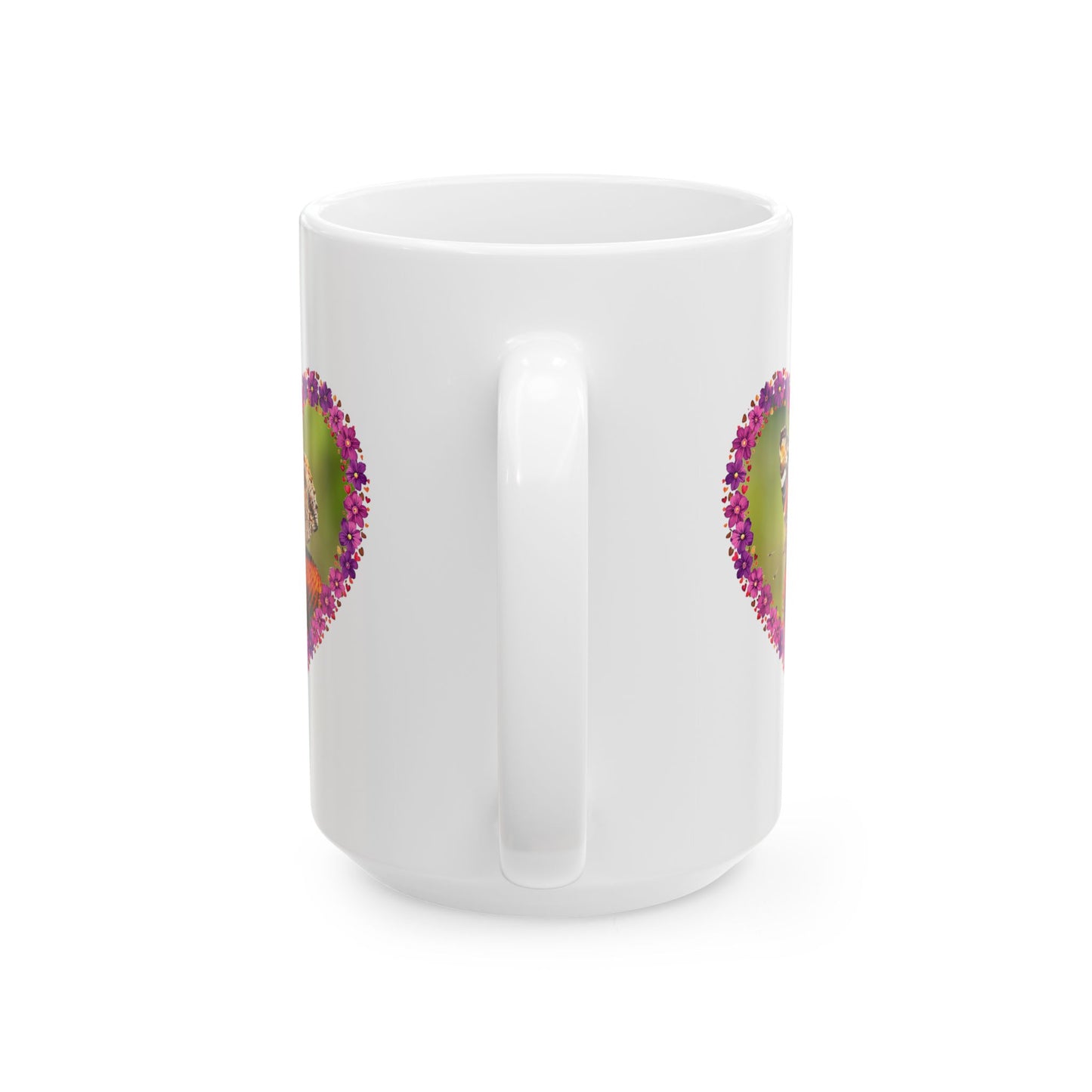 Heart Flower Frame Butterfly Ceramic Mug — Floral Nature Coffee Cup (11oz, 15oz)