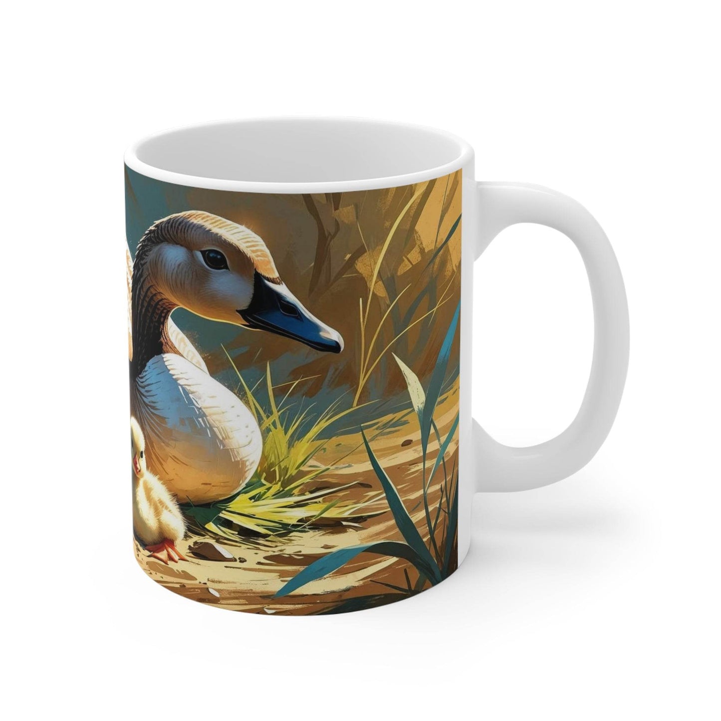 Mug - White Ceramic Coffee Cups with Goose and Little Goslings Design - A Pretty Print