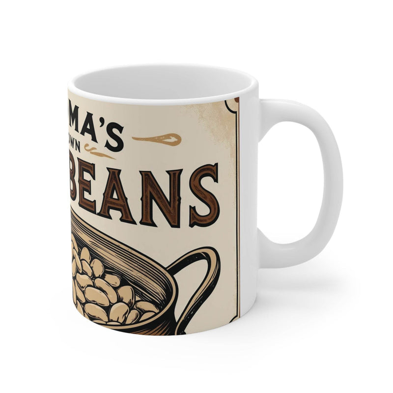 Hochwertiger 325ml Kaffeebecher mit praktischem Henkel und ansprechendem Dose mit braunen Bohnen Motiv als tolle Geschenkidee.