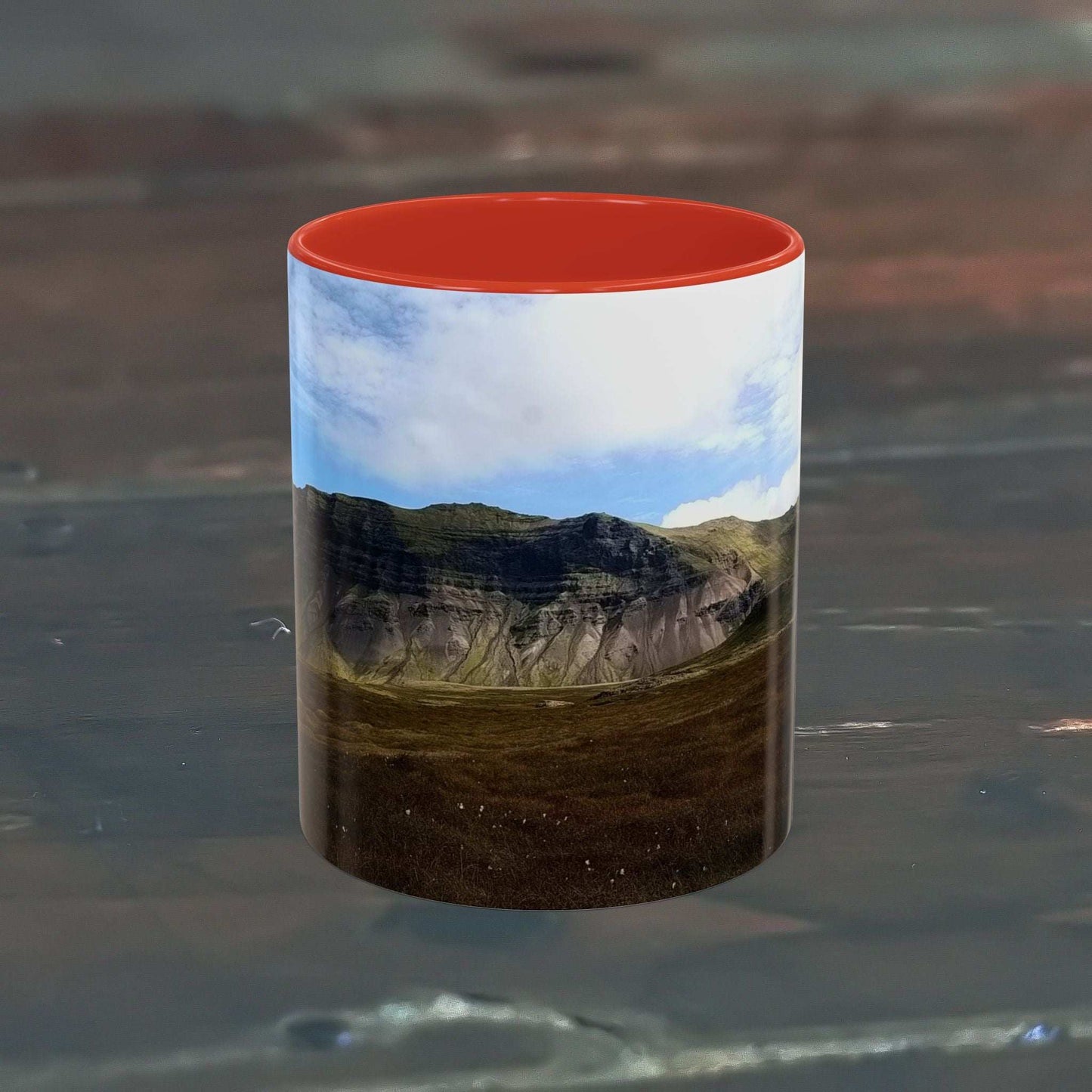11oz coffee mug featuring Icelandic scenery, perfect for morning brew or tea.