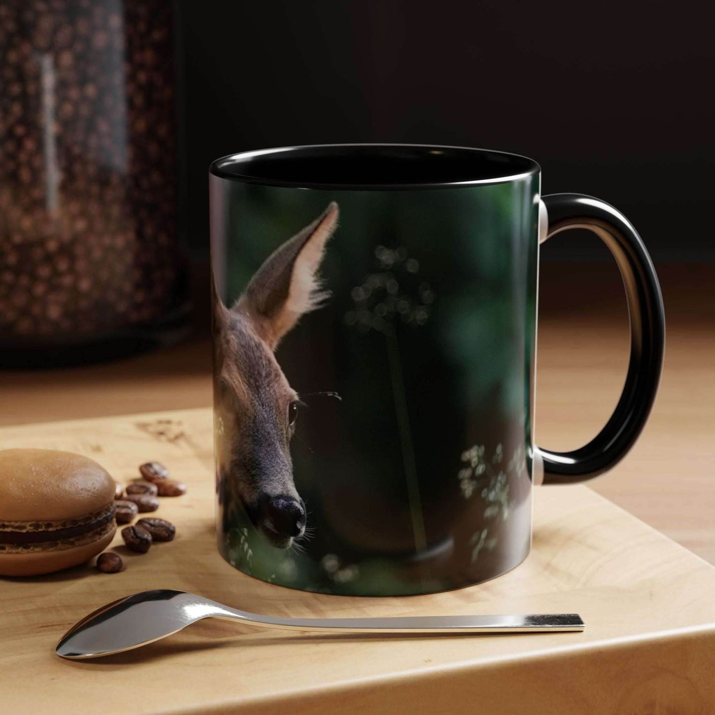 Nature-Inspired Deer Ceramic Mug - 11oz with elegant deer design and floral accents.