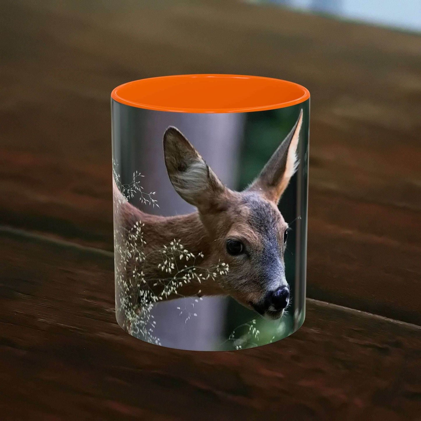 Nature-Inspired Deer Ceramic Mug with elegant deer and floral design, 11oz.