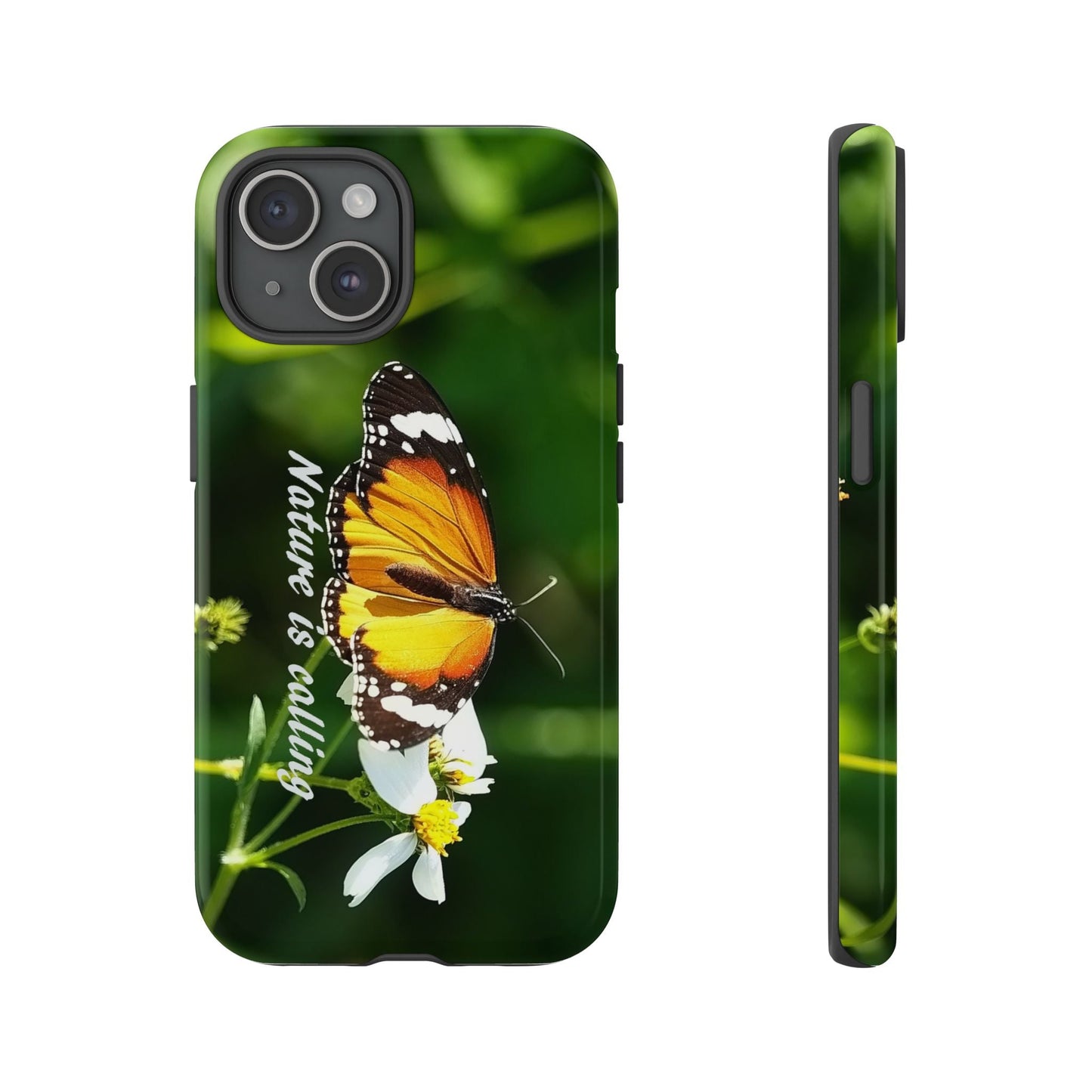Nature-inspired tough phone case with butterfly and flower design.
