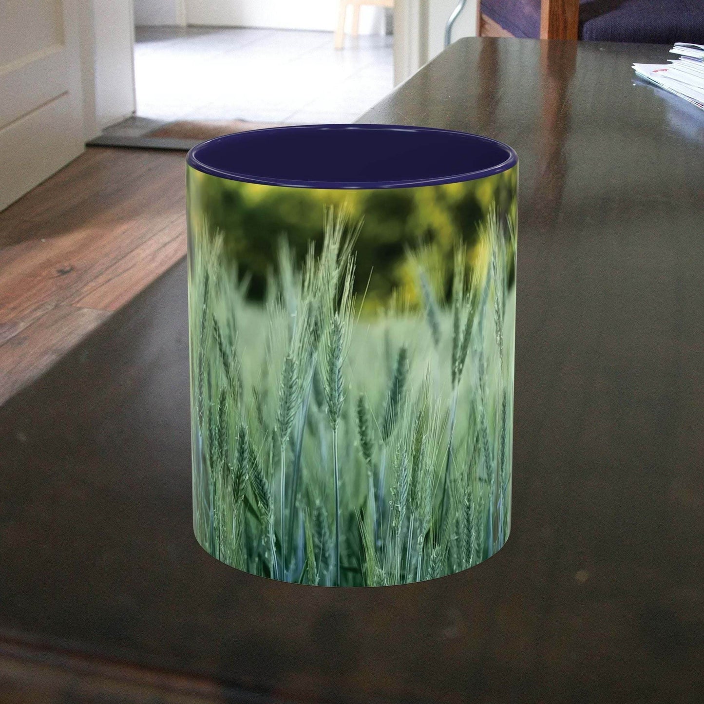 Wheat Field Design Coffee Mug on Table